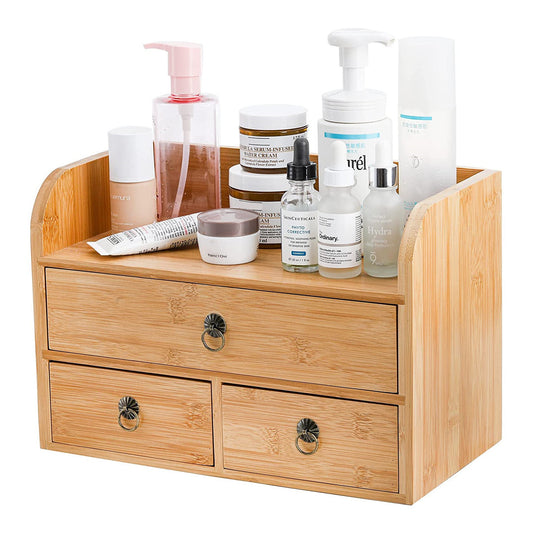 2 Drawer Wooden Desk Organizer With Compartments Pencil Holder Cosmetic